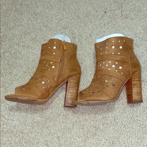 Torrid cognac cut out peep toe boots